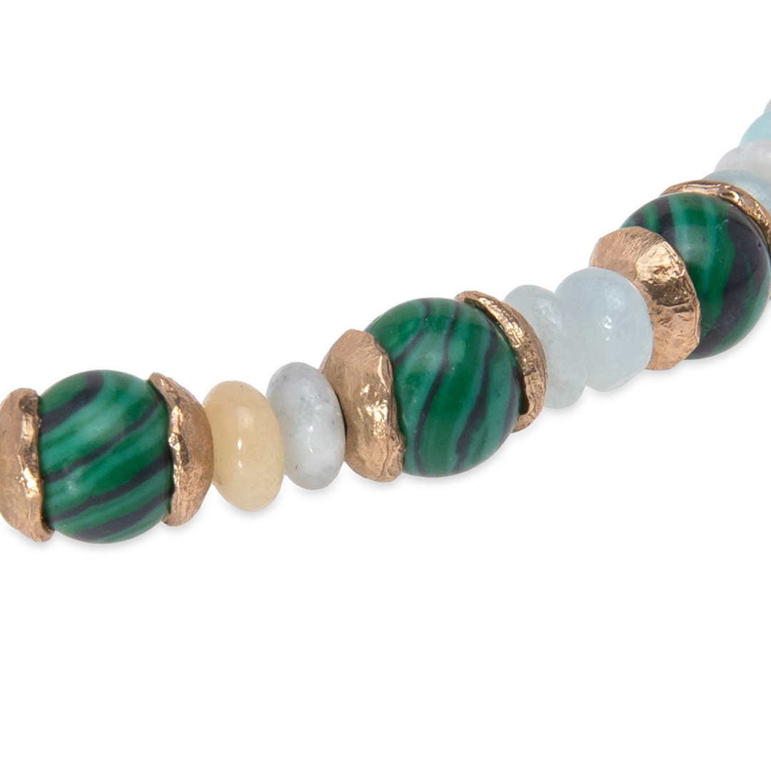 Pulsera de bolas de mujer Sakura de amazonita y jade con piezas de plata 925