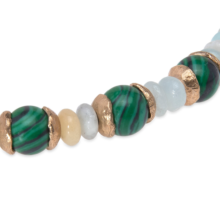 Pulsera de bolas de mujer Sakura de amazonita y jade con piezas de plata 925