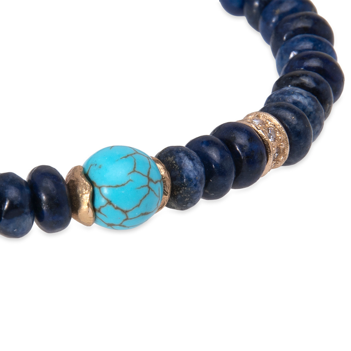 Pulsera de bolas de mujer Kokoro de lapizlázuli y turquesa con piezas de plata 925