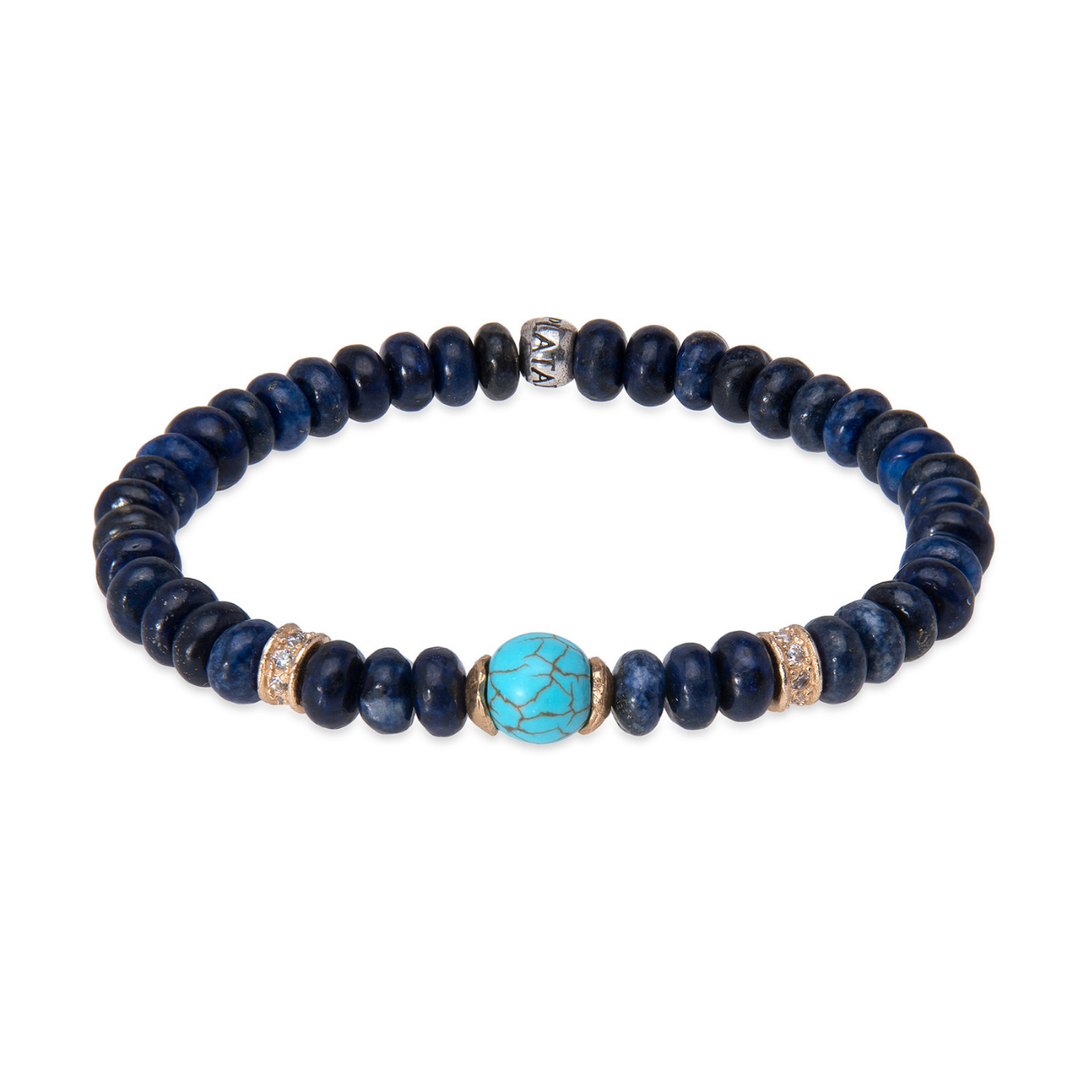 Pulsera de bolas de mujer Kokoro de lapizlázuli y turquesa con piezas de plata 925