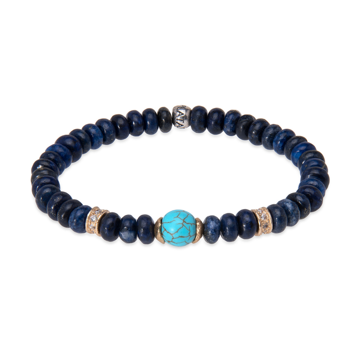 Pulsera de bolas de mujer Kokoro de lapizlázuli y turquesa con piezas de plata 925