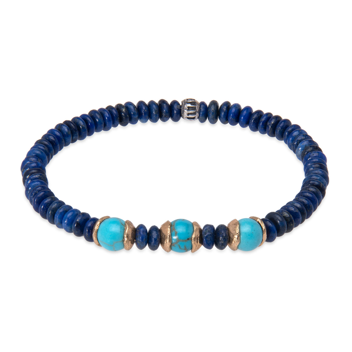 Pulsera de bolas de mujer Hakanai de lapizlázuli y turquesa con piezas de plata 925