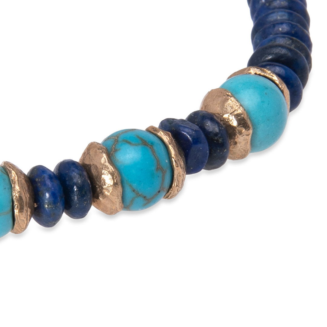 Pulsera de bolas de mujer Hakanai de lapizlázuli y turquesa con piezas de plata 925