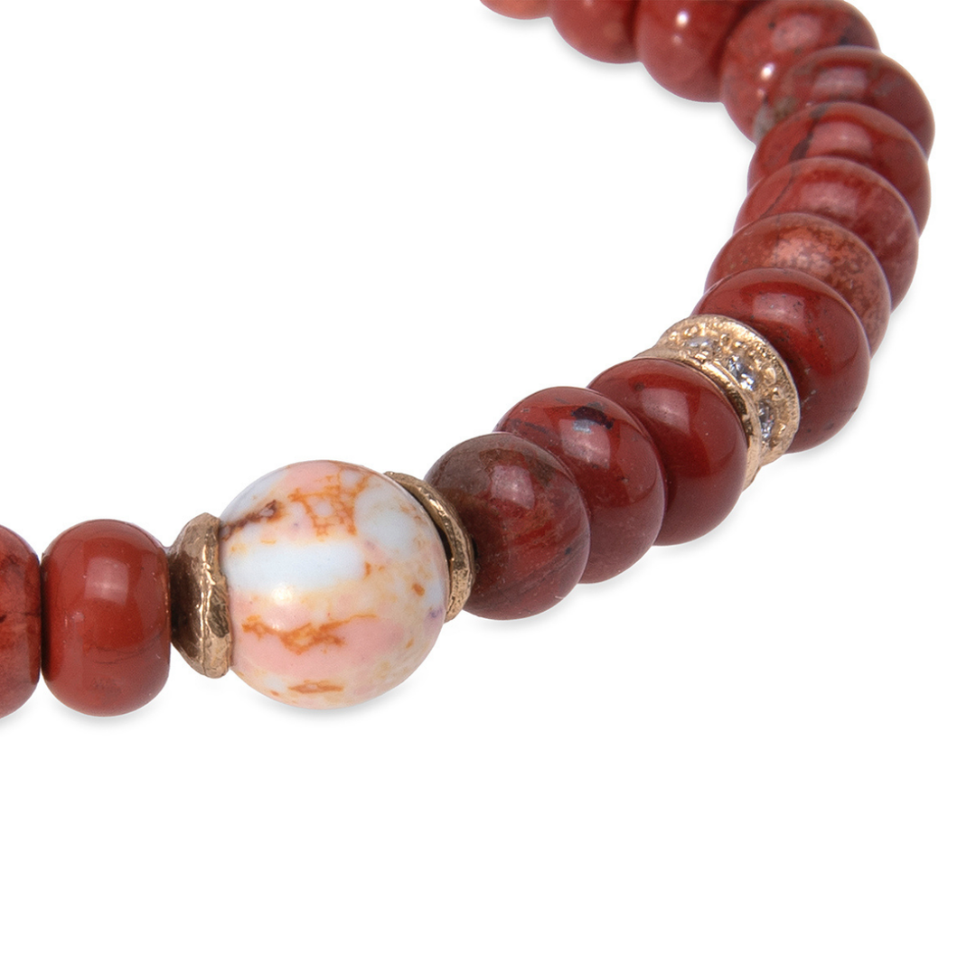 Hanami women's carnelian and coral bead bracelet with 925 silver pieces