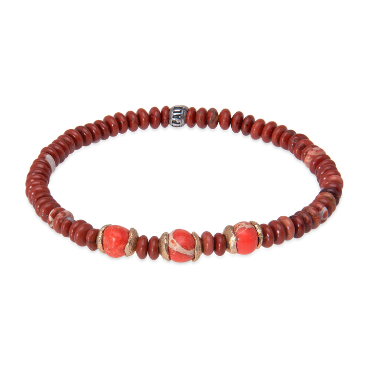 Pulsera de bolas de mujer Yuki de cornalina y coral con piezas de plata 925