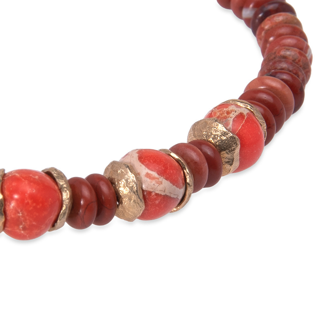 Pulsera de bolas de mujer Yuki de cornalina y coral con piezas de plata 925