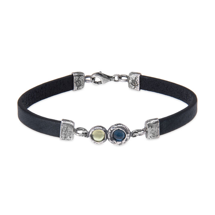 Shinkai Damen-Lederarmband mit 925er Silbermitte und Aquamarin und Olivin