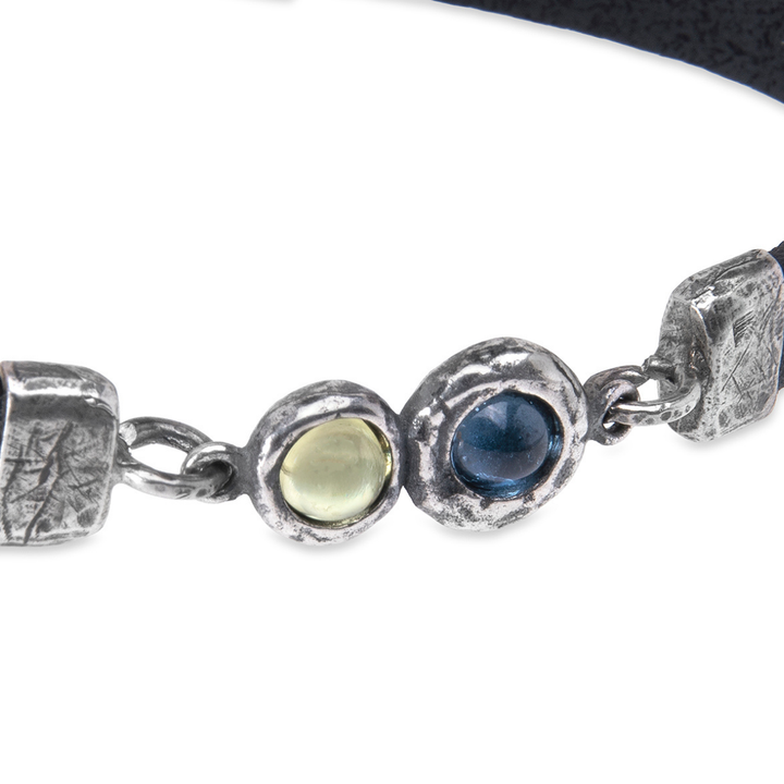 Shinkai Damen-Lederarmband mit 925er Silbermitte und Aquamarin und Olivin