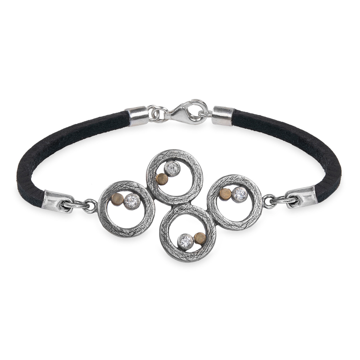 Damen-Lederarmband mit 925er Silberspiralen und bronzenen Punkten