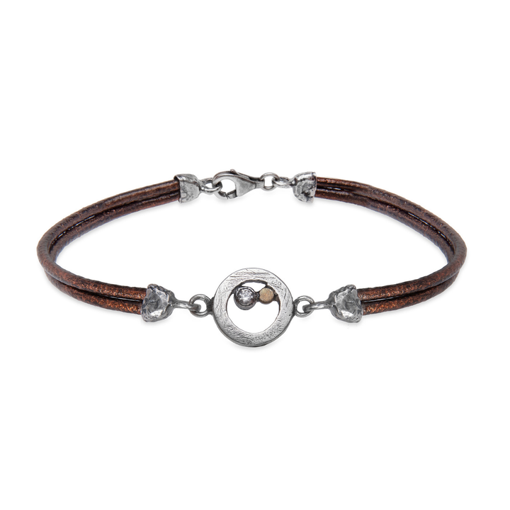 Engi women's leather bracelet with a 925 silver spiral and a bronze point