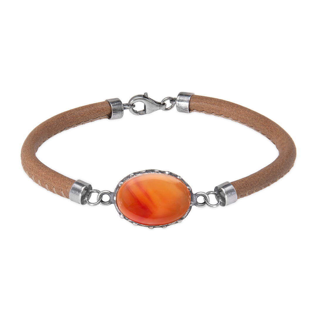 Damenarmband Rin aus Kamelleder und Karneol