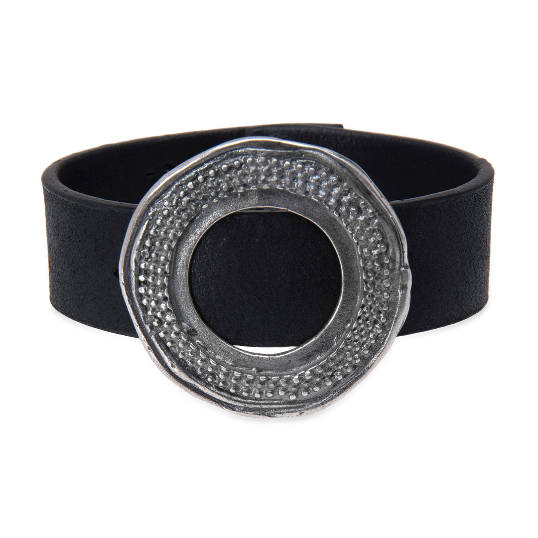 Tetsu women's leather bracelet with 925 silver circle