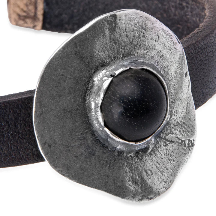 Hagane Damen-Lederarmband mit 925er Silber und Onyx-Mitte