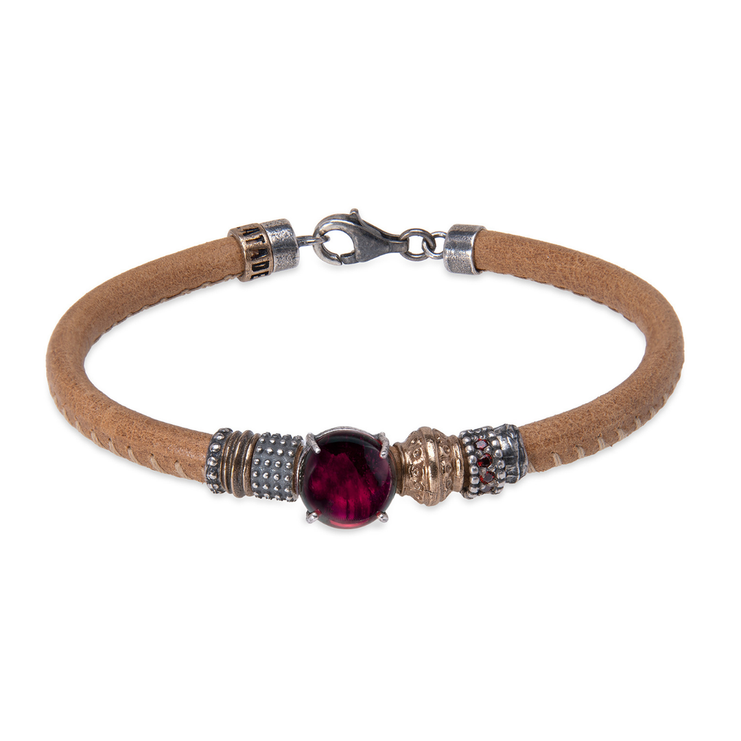 Raku Damenarmband aus Kamelleder und Granatstein