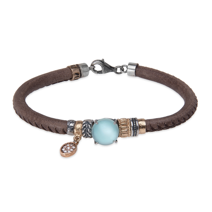 Tsuki Damenarmband aus Leder und grünem Chalcedon