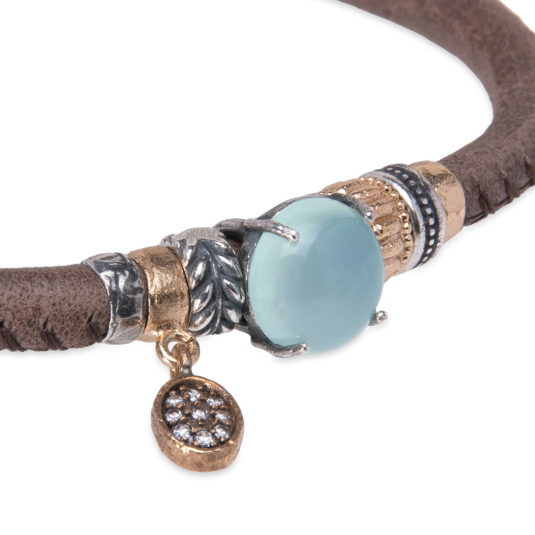 Tsuki Damenarmband aus Leder und grünem Chalcedon