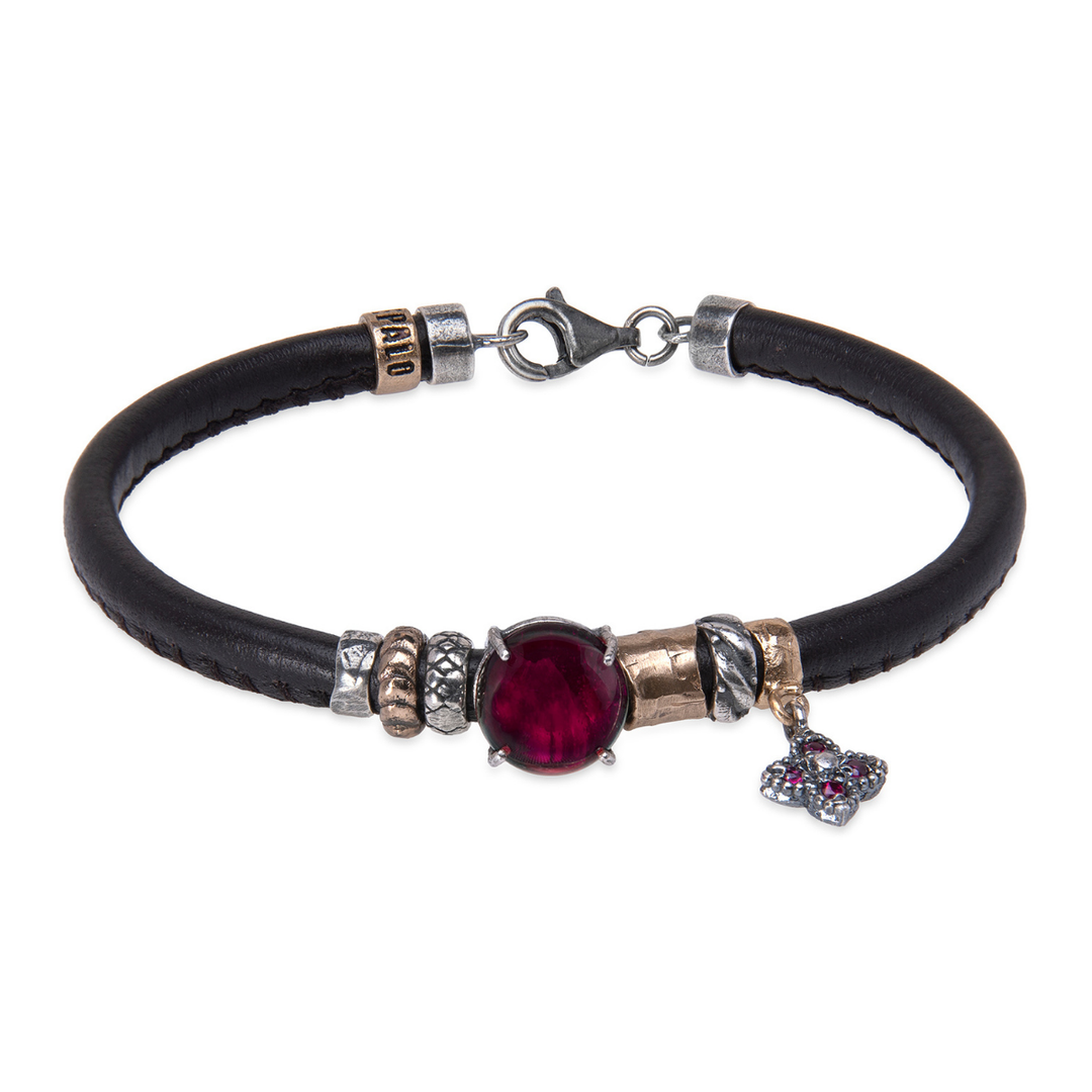 Pulsera Mujer Kurai Mono de cuero y piedra granate