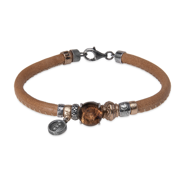 Pulsera Mujer Rinin de cuero y cuarzo fumé