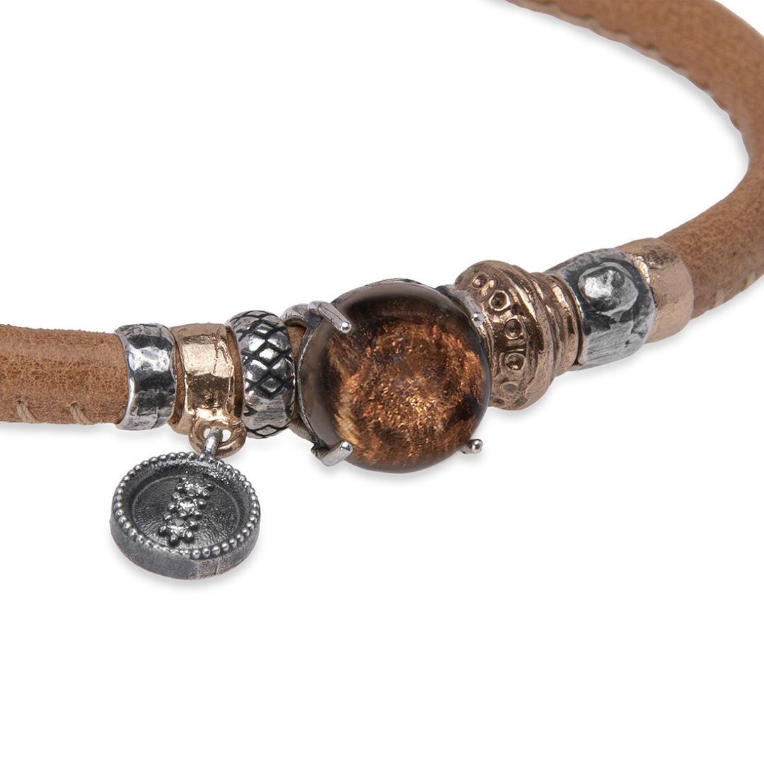 Pulsera Mujer Rinin de cuero y cuarzo fumé