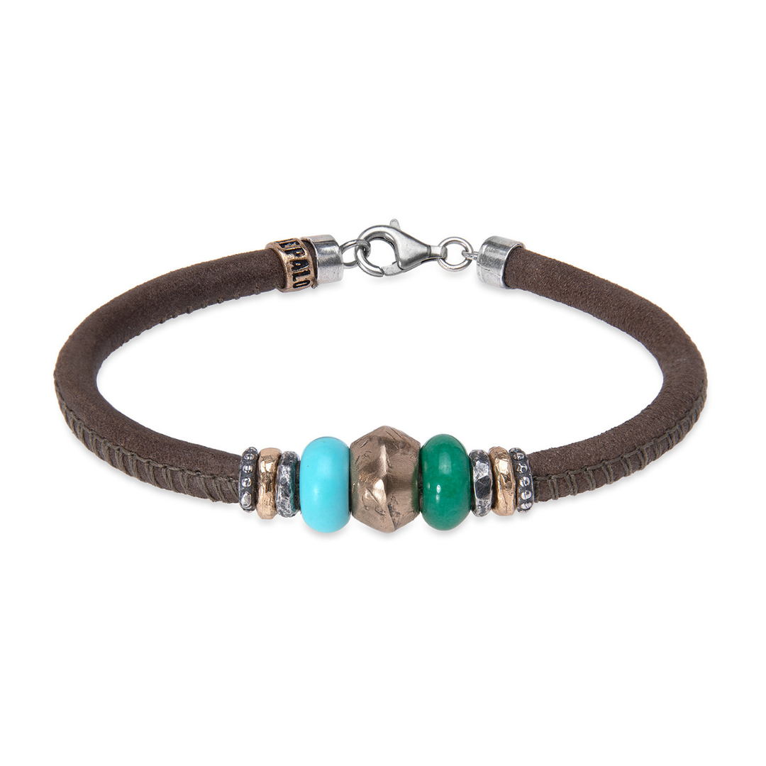 Hana Damen-Lederarmband mit Bronze- und Türkisstücken 