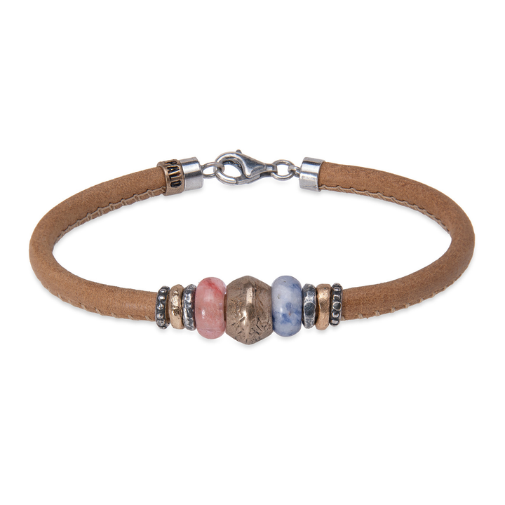 Yami Damen-Lederarmband mit bronzefarbenen und rosa Harzstücken