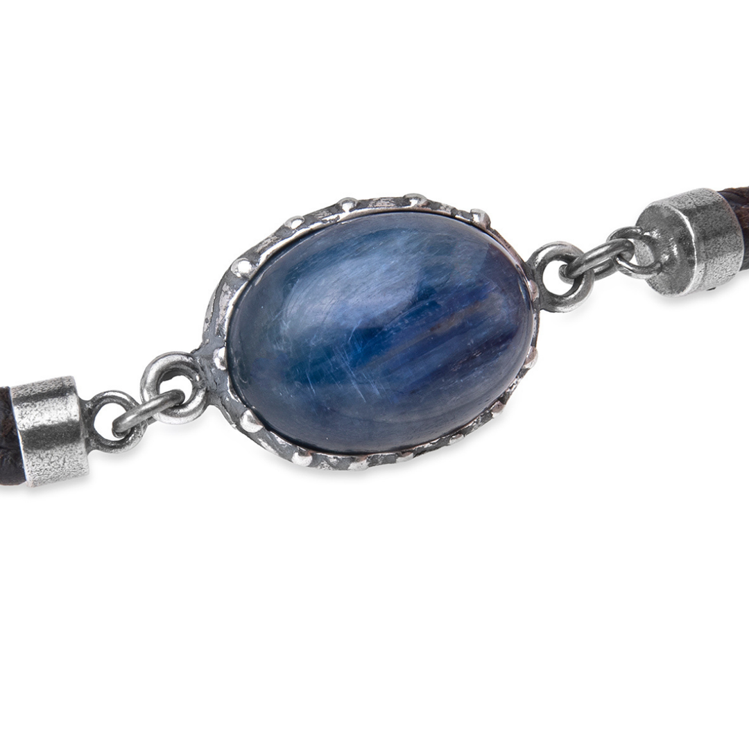 Raijin Damenarmband aus Leder und ovalem Kyanit 