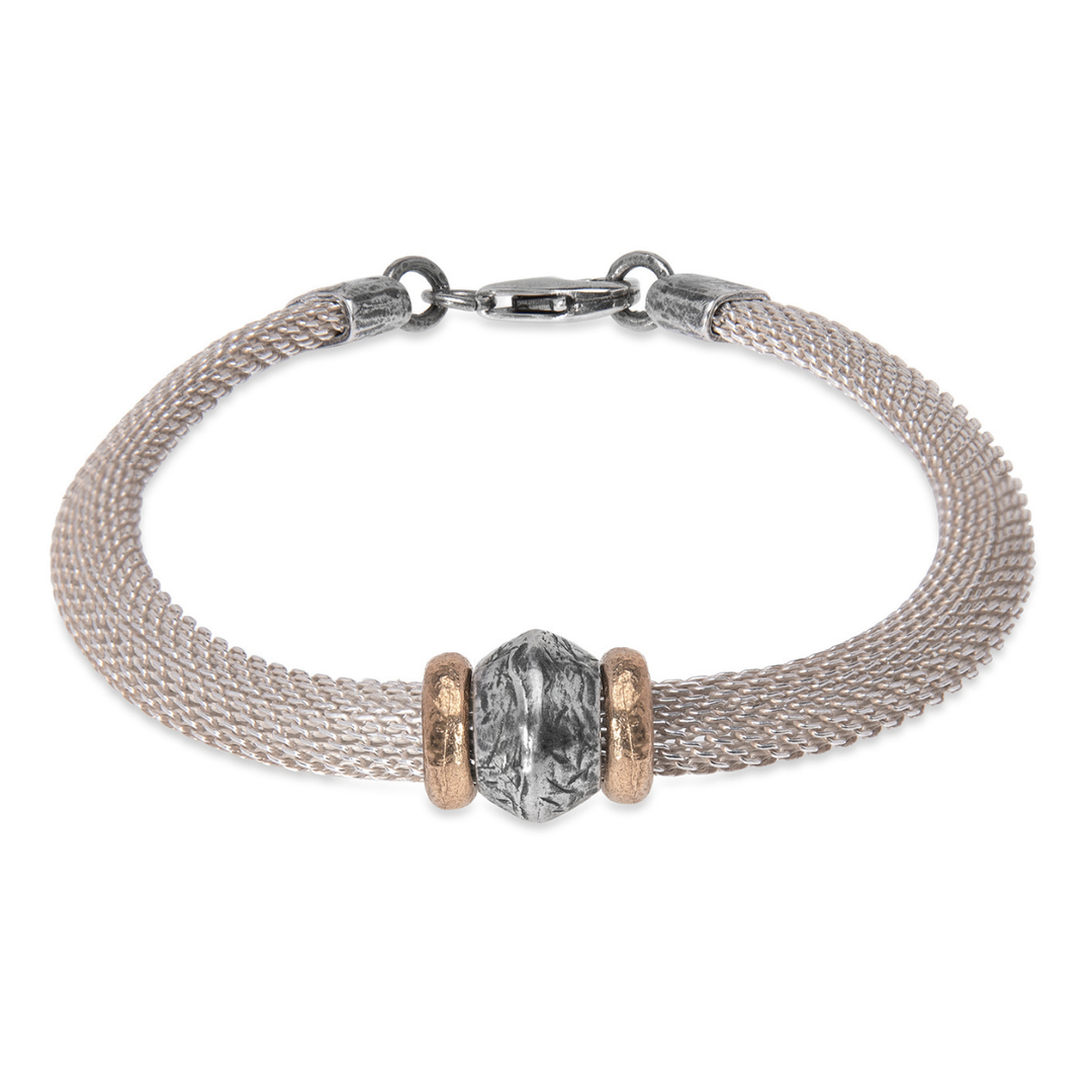Pulsera Mujer Kori de malla de plata 925 y piezas de plata y bronce