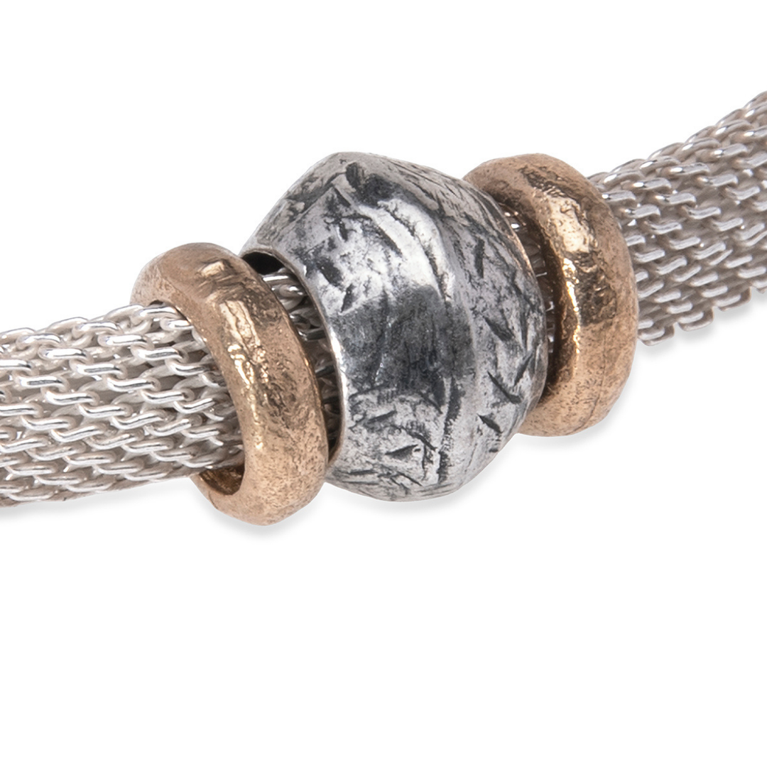 Pulsera Mujer Kori de malla de plata 925 y piezas de plata y bronce