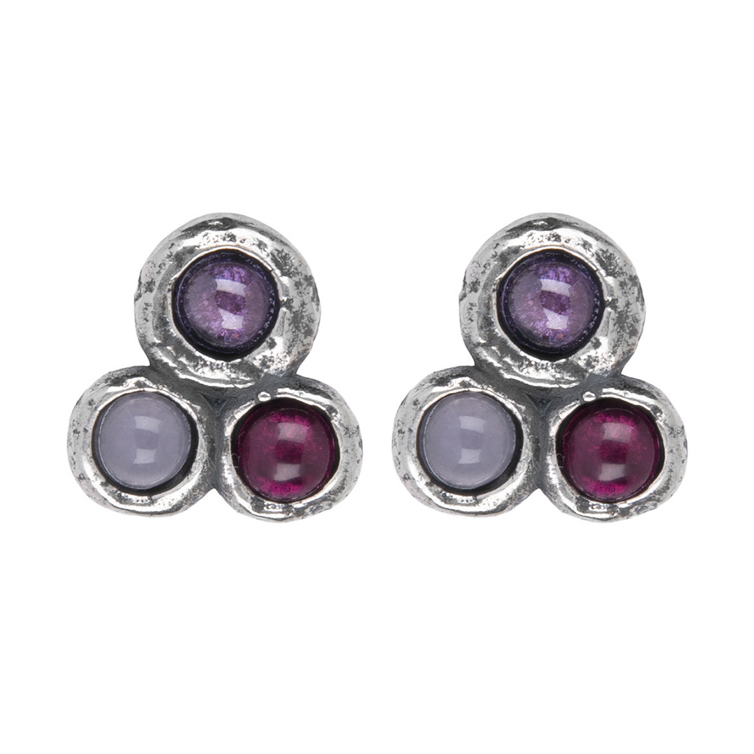 Satori Damen-Ohrringe in 925er Silber mit Rubin, Rose und Amethyst