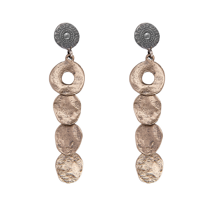Tekko Damen-Ohrringe mit hängenden bronzenen Kreisen