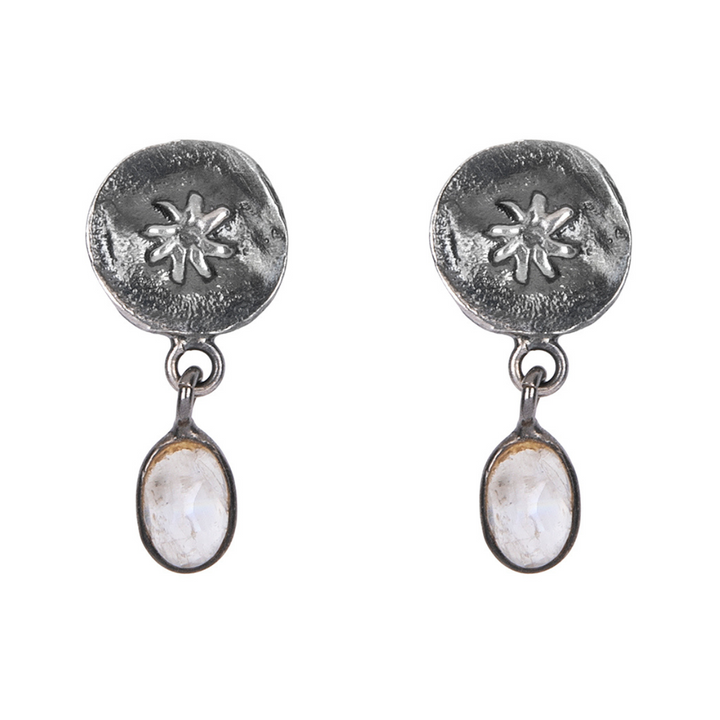Tōmei Women's Earrings in 925 Silver with Star and Hanging Stone