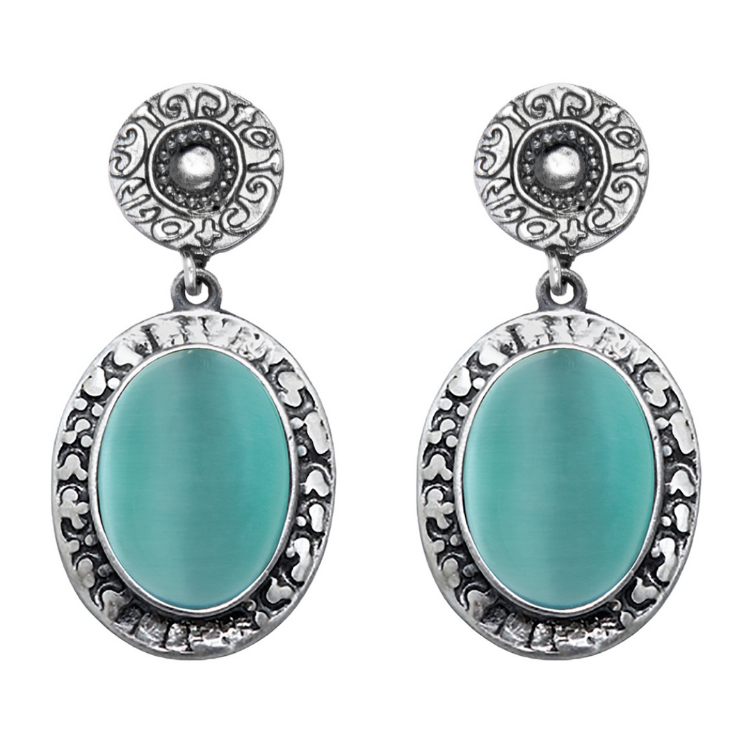 Meikai Damen Ohrringe aus 925 Silber und türkisblauem Stein
