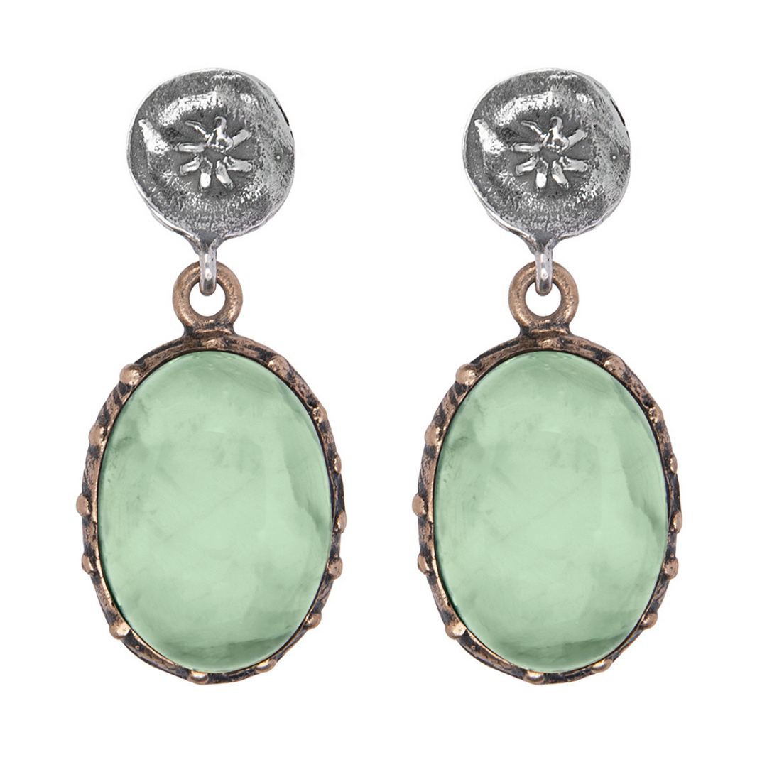 Pendientes Mujer Mu de plata 925 y piedra ovalada prehnita