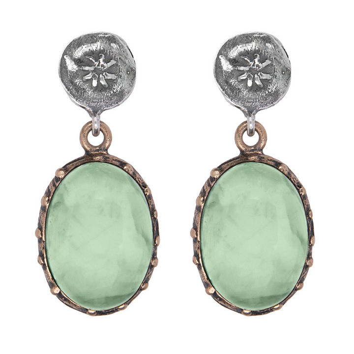 Pendientes Mujer Mu de plata 925 y piedra ovalada prehnita