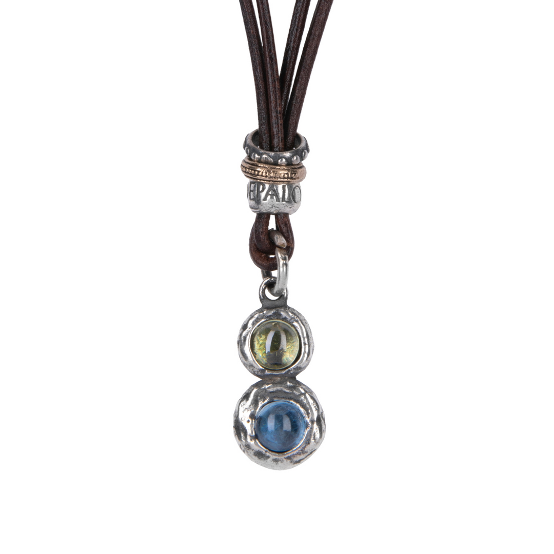 Shinkai Damen Lederkette in 925 Silber mit Aquamarin und Olivin