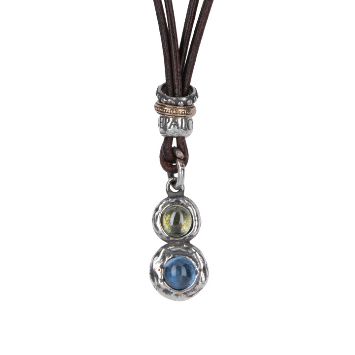 Shinkai Damen Lederkette in 925 Silber mit Aquamarin und Olivin