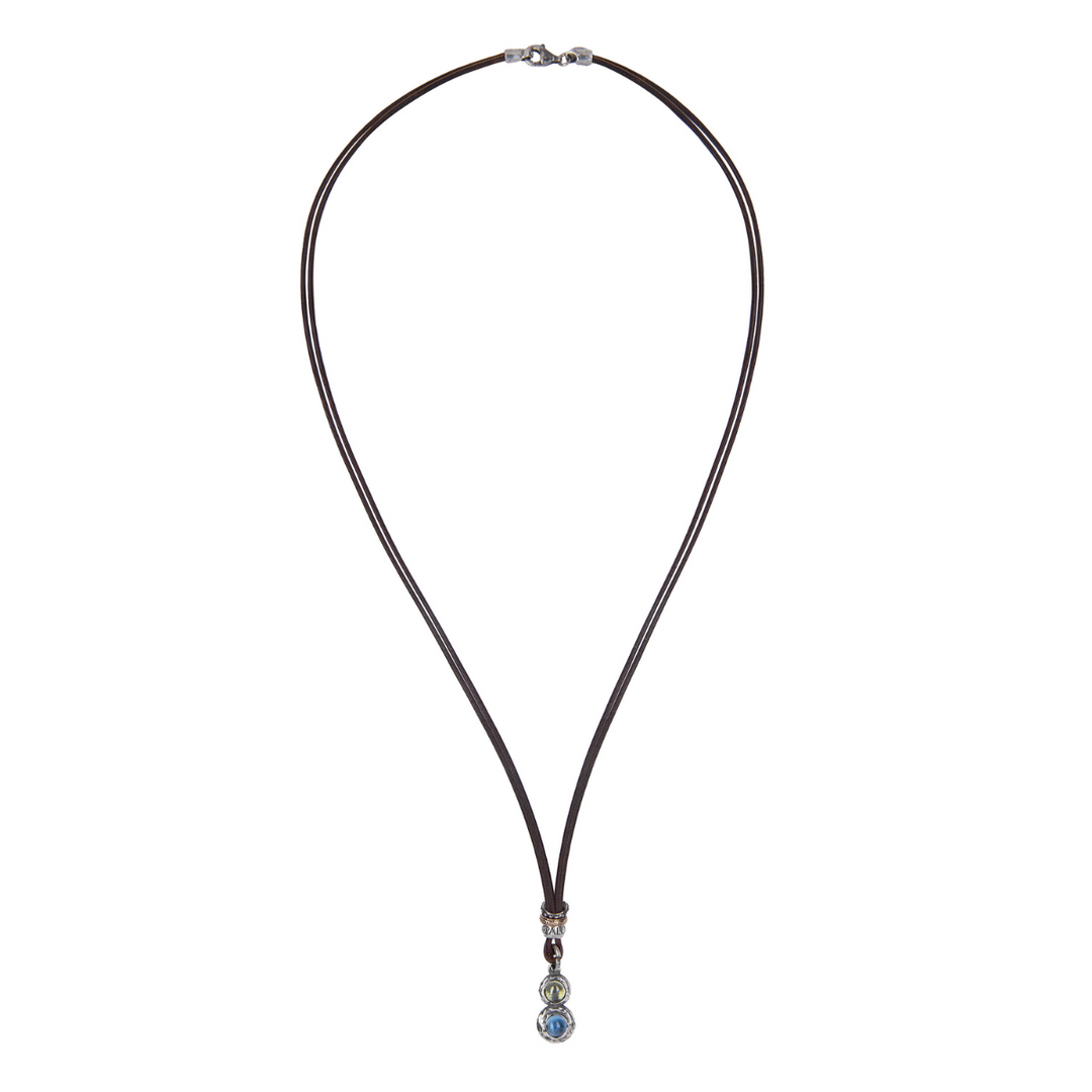 Shinkai Damen Lederkette in 925 Silber mit Aquamarin und Olivin