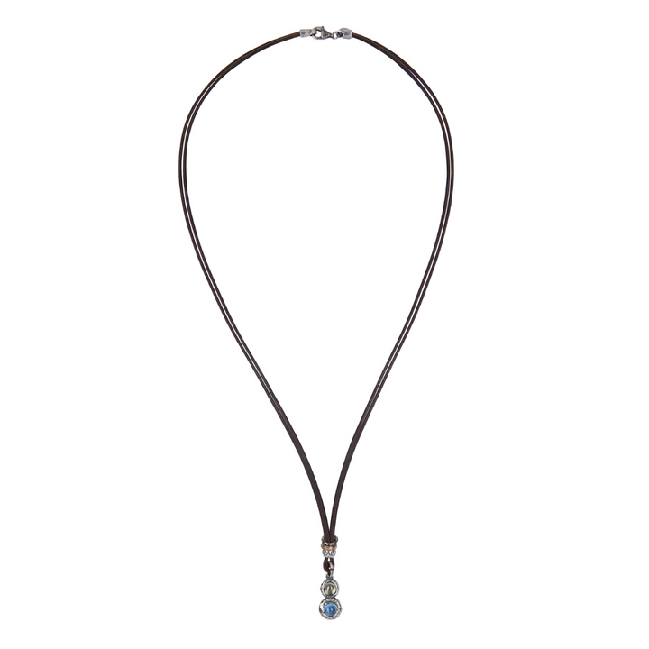 Shinkai Damen Lederkette in 925 Silber mit Aquamarin und Olivin