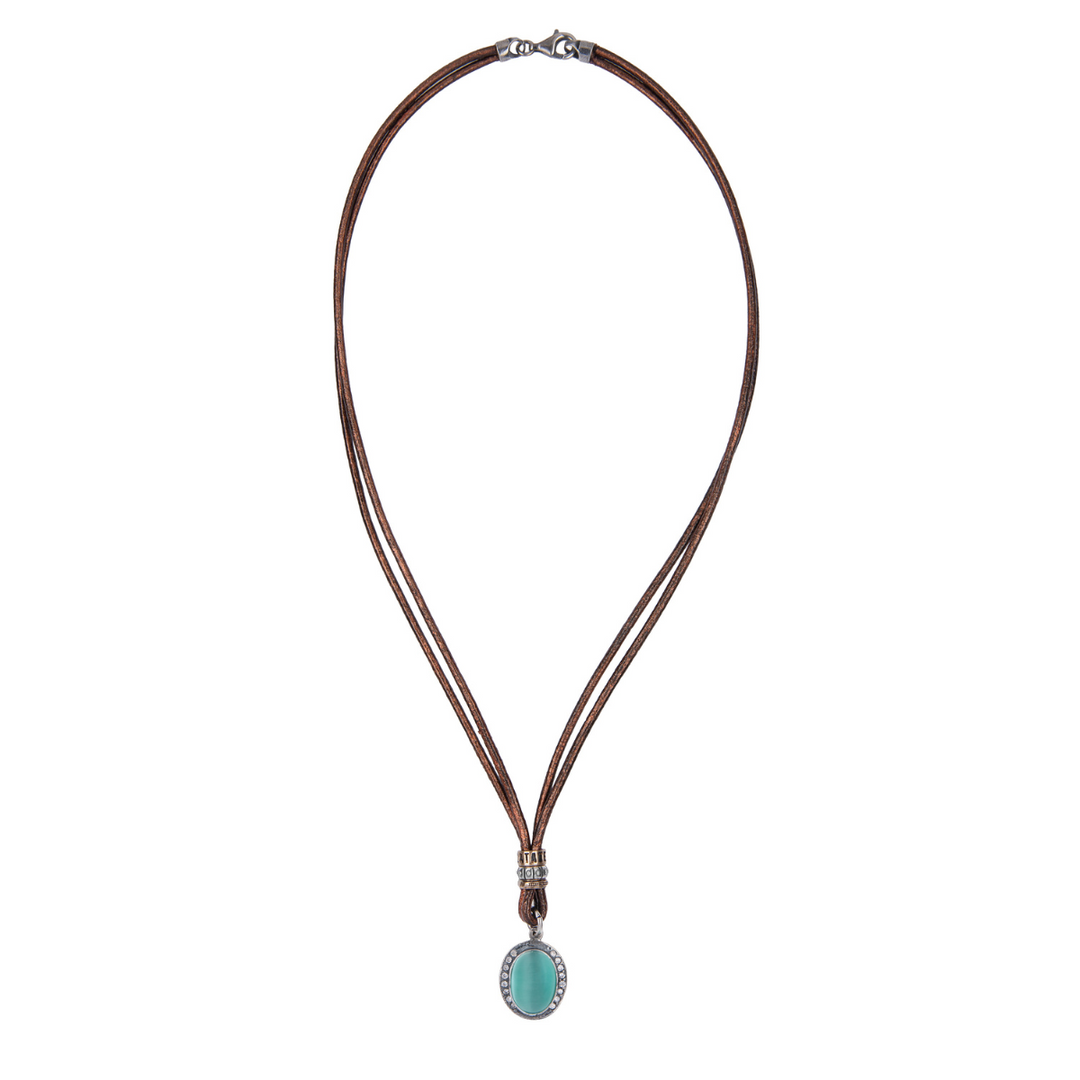 Meikai Damen-Lederhalskette mit blauem Stein und Zirkonanhänger