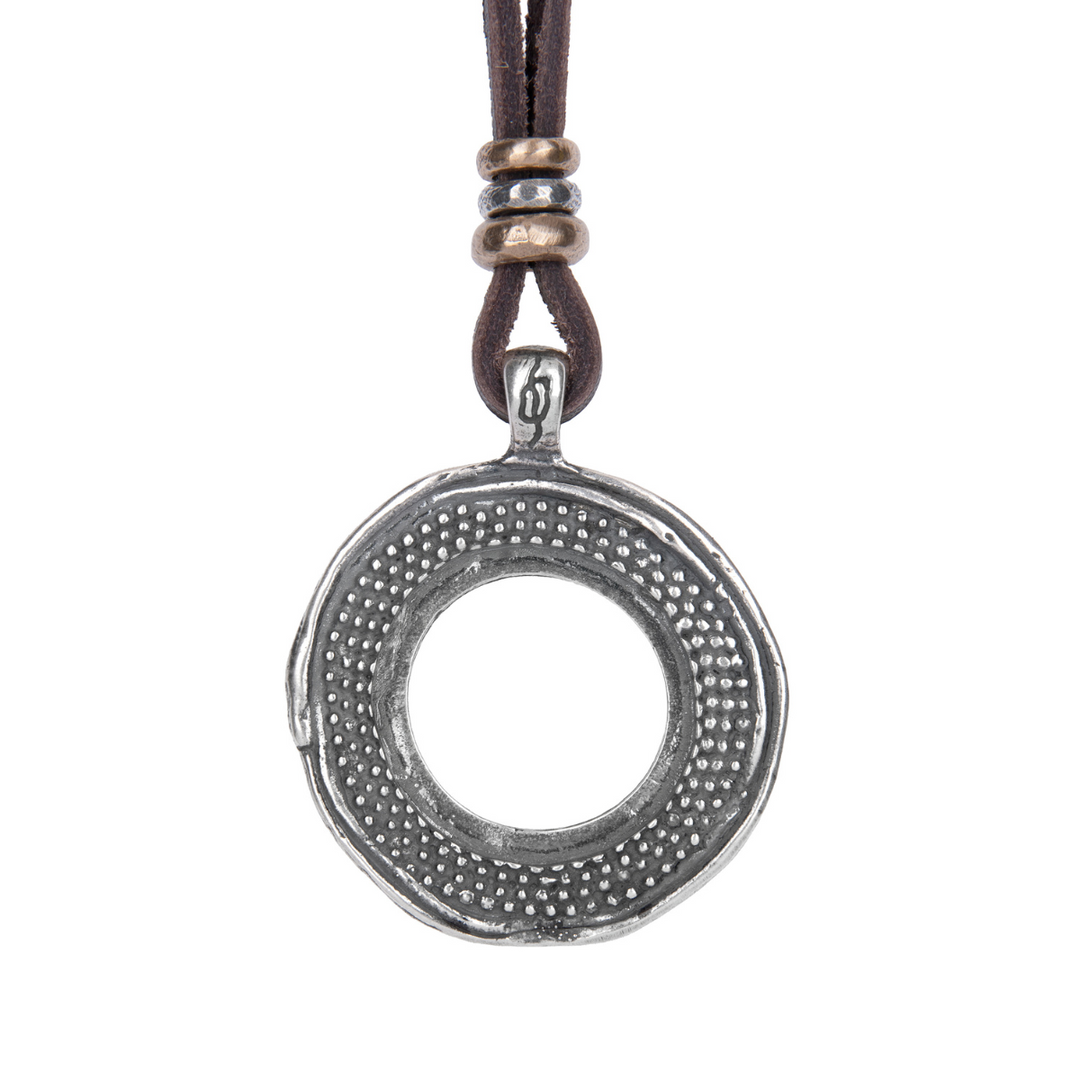 Tetsu Women's Leather Necklace with 925 Silver Circle Pendant 
