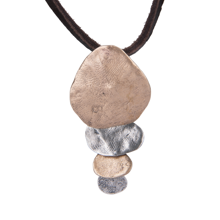 Zenchi Damen-Lederkette mit Anhänger aus Bronze und 925er Silber