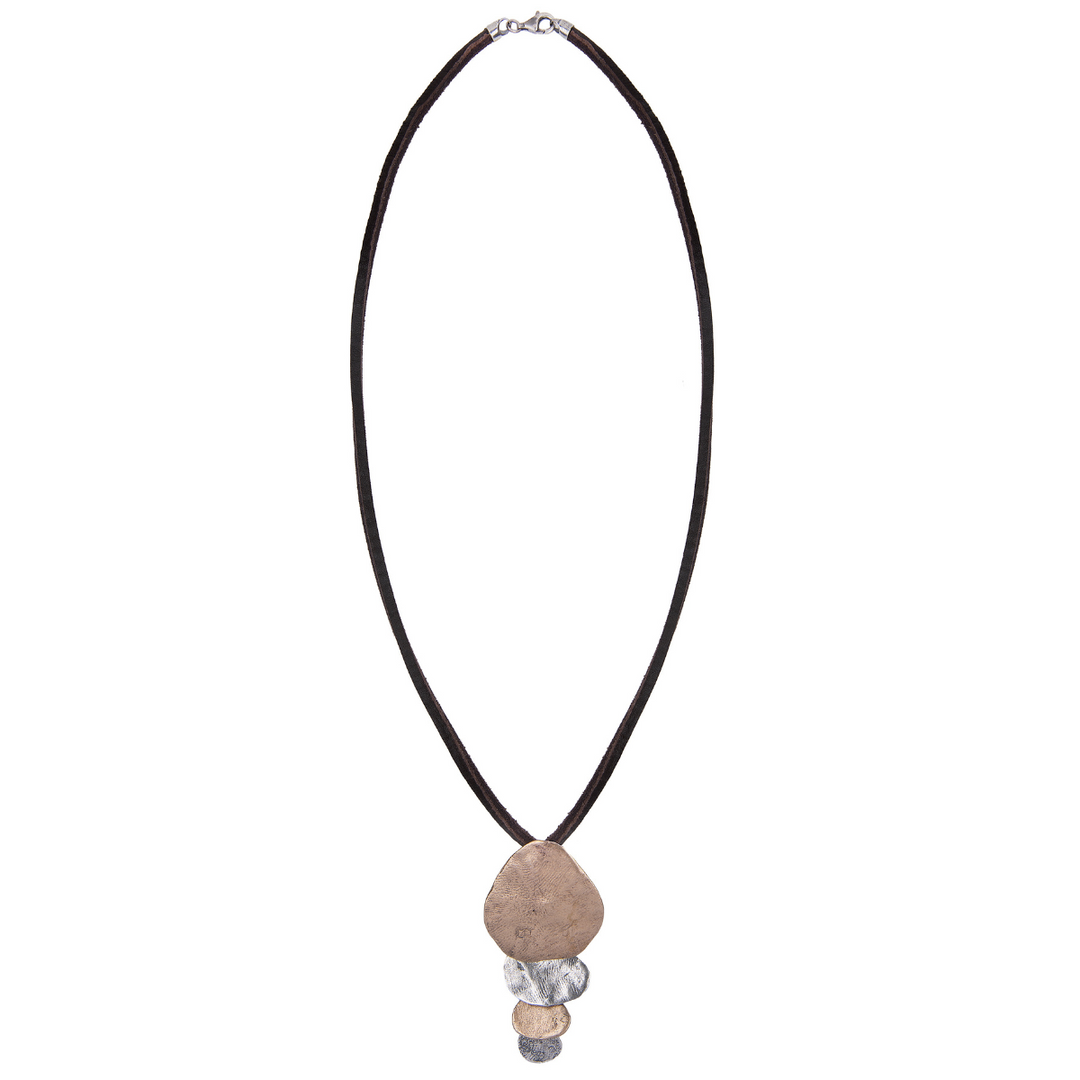 Zenchi Damen-Lederkette mit Anhänger aus Bronze und 925er Silber