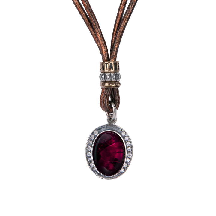 Kurai Damen-Lederhalskette mit Granatstein und Zirkonen 