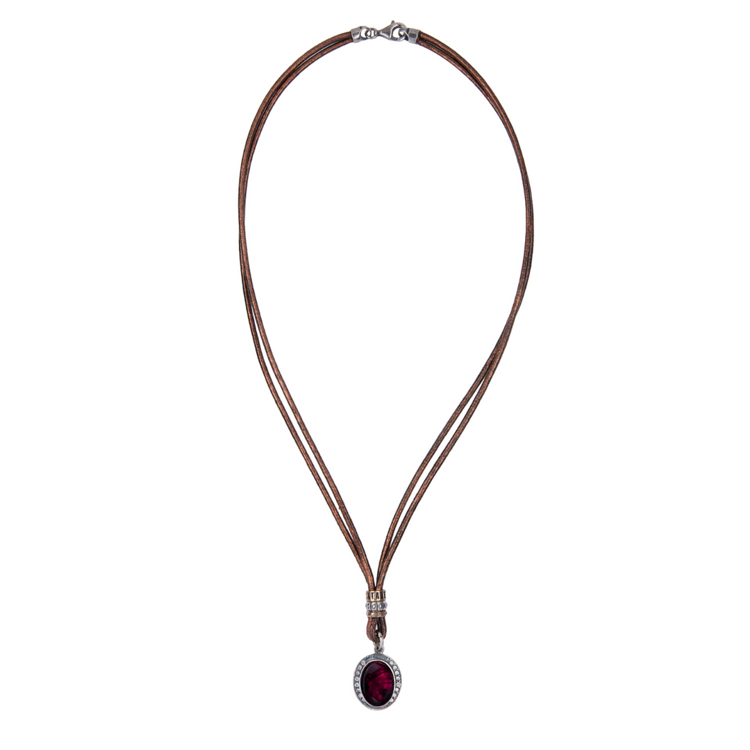 Kurai Damen-Lederhalskette mit Granatstein und Zirkonen 