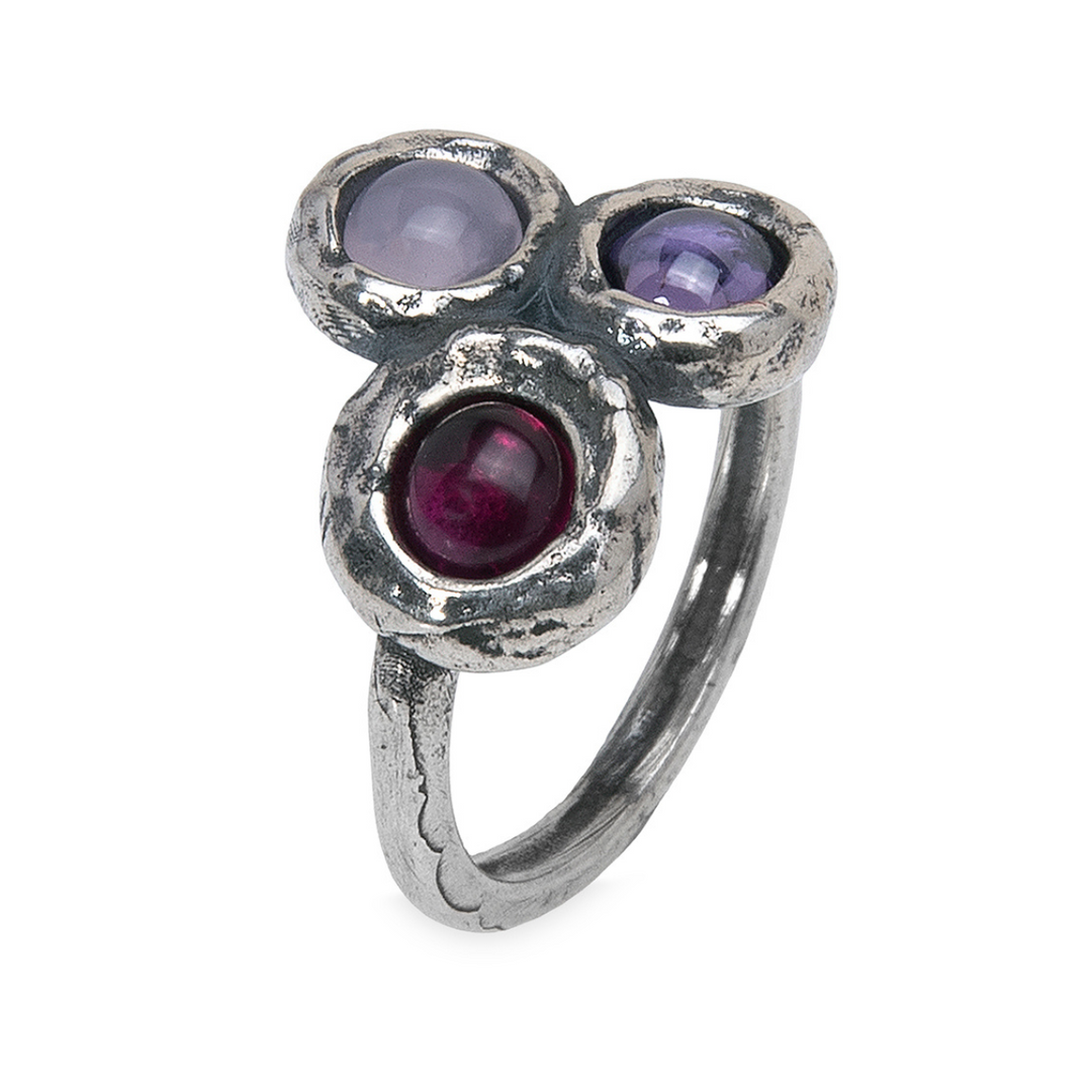 Satori Damenring in 925 Silber mit Rubin, Rose und Amethyst