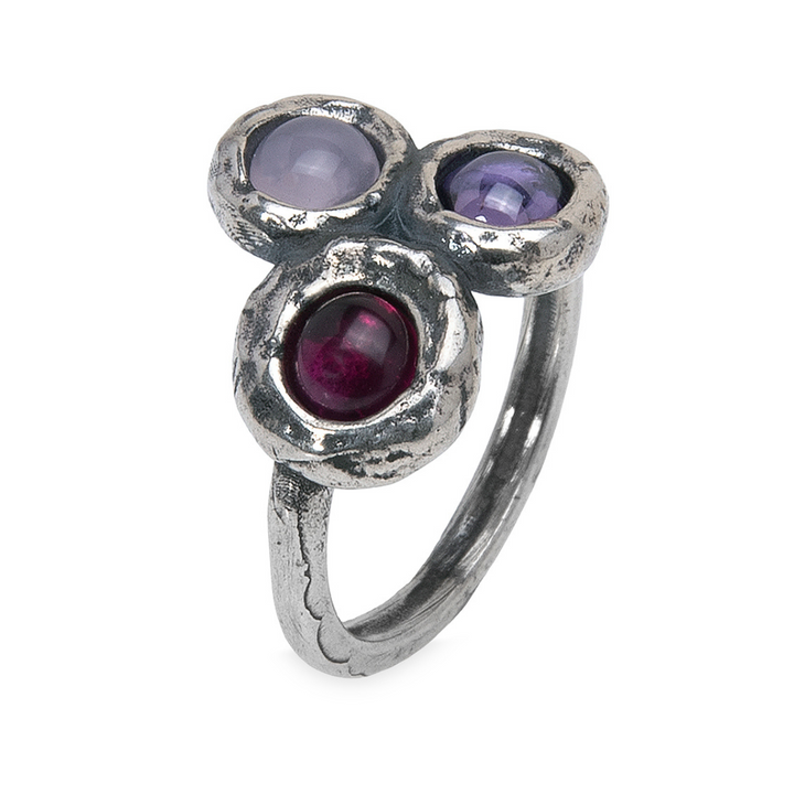 Satori Damenring in 925 Silber mit Rubin, Rose und Amethyst