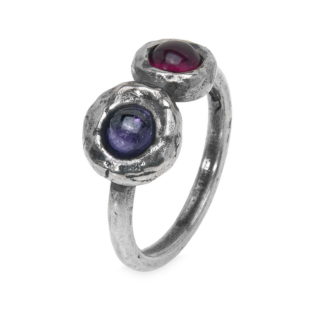Kage Damenring in 925 Silber mit Rubin und Amethyst