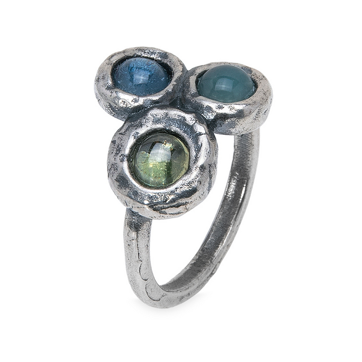 Kaiko Damenring in 925 Silber mit Aquamarin, Grün und Olivin