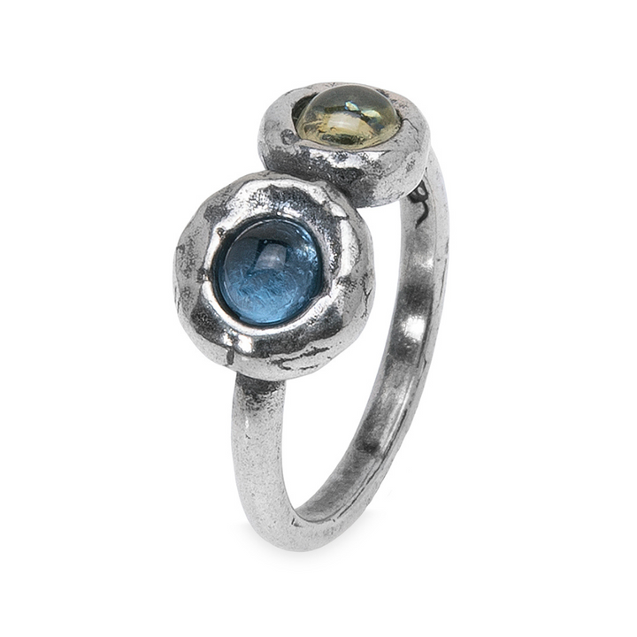 Shinkai Damenring in 925 Silber mit Aquamarin und Olivin