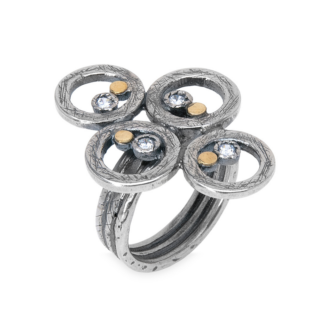 Anillo Mujer Enrai con espirales de plata 925 y puntos de bronce y cironita